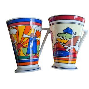 Pair of Vintage Wren Sunburst Art Deco Style 2 Mugs